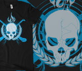 Skull & Crossed Hurleys - Electric Blue on Black