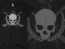 Skull & Crossed Hurleys - Grey on Black