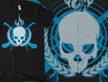 Skull & Crossed Hurleys - Electric Blue on Black