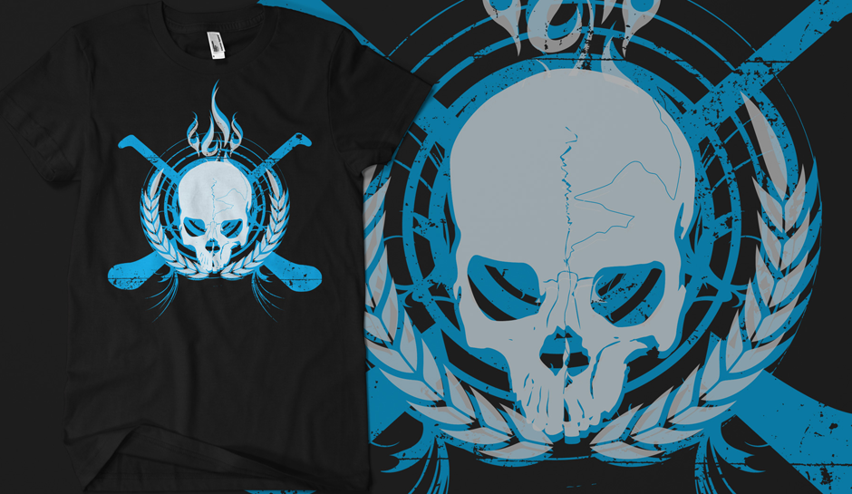 Skull & Crossed Hurleys - Electric Blue on Black